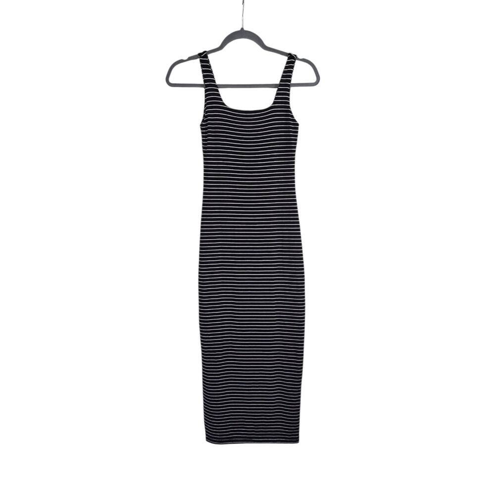 Good American Striped Black White Square Neck Tank Bodycon Midi Dress Size Small